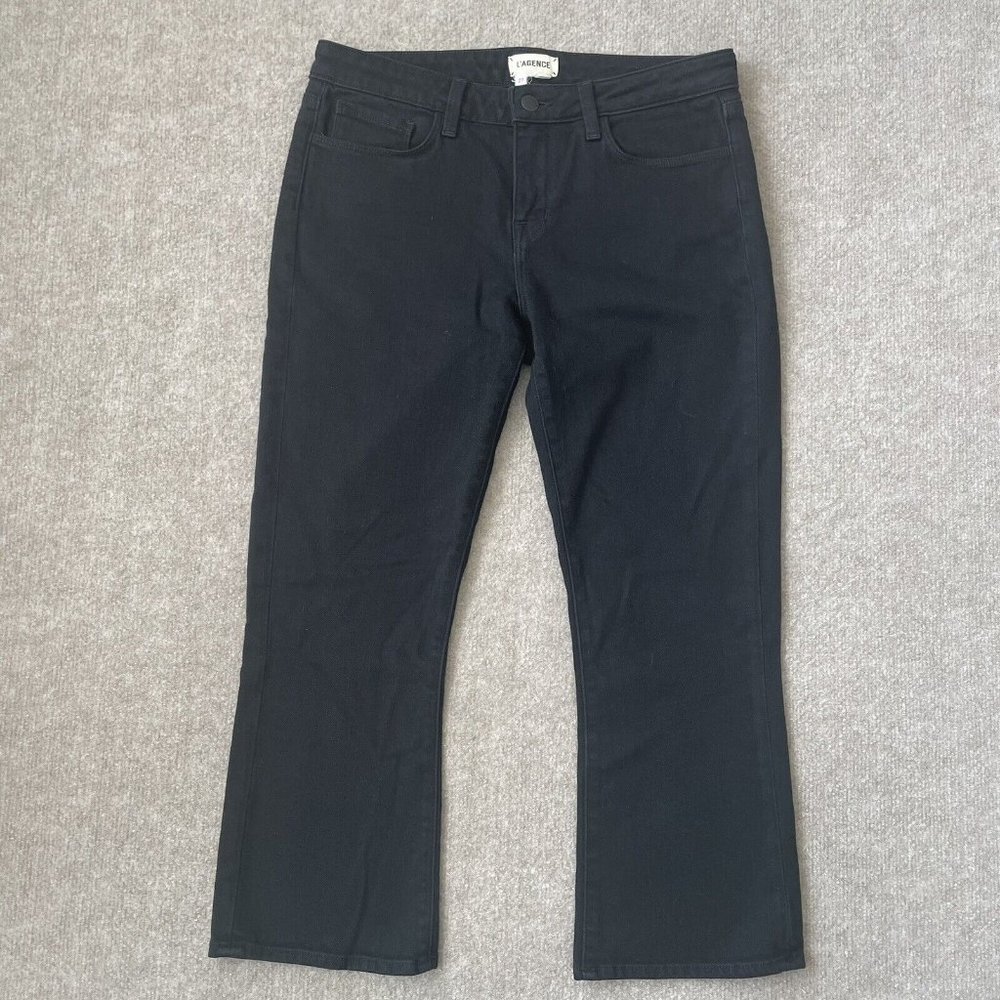L'Agence Jeans Womens 27 Black Cropped Bootcut Stretch Denim Pants Designer - Picture 1 of 11